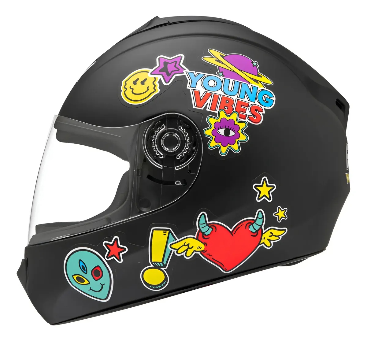 CAPACETE INFANTIL FLY KIDS YOUNG HG VIBES PRETO FOSCO COLORIDO