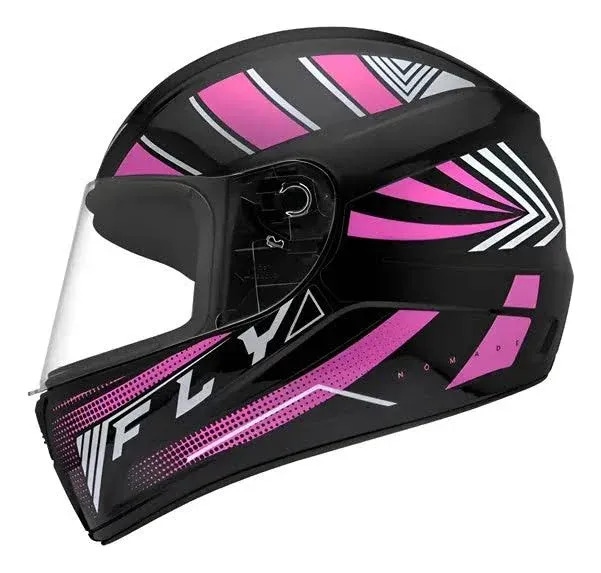 CAPACETE FECHADO FLY F-9 HG NOMADE PRETO E ROSA - TAMANHO 56